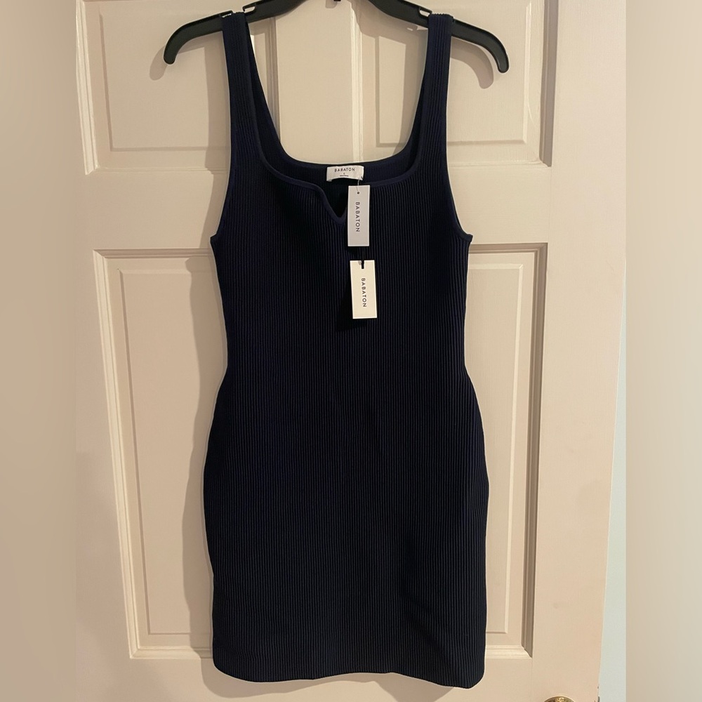 NWT babaton sculpt knit notch dress L eclipse color